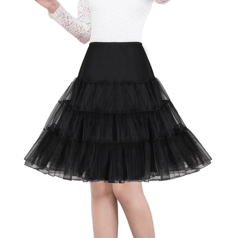 Shimaly Women's 50s Vintage Petticoat 26" Underskirt Rockabilly Tutu Skirt (M-L,Black) - Image 1